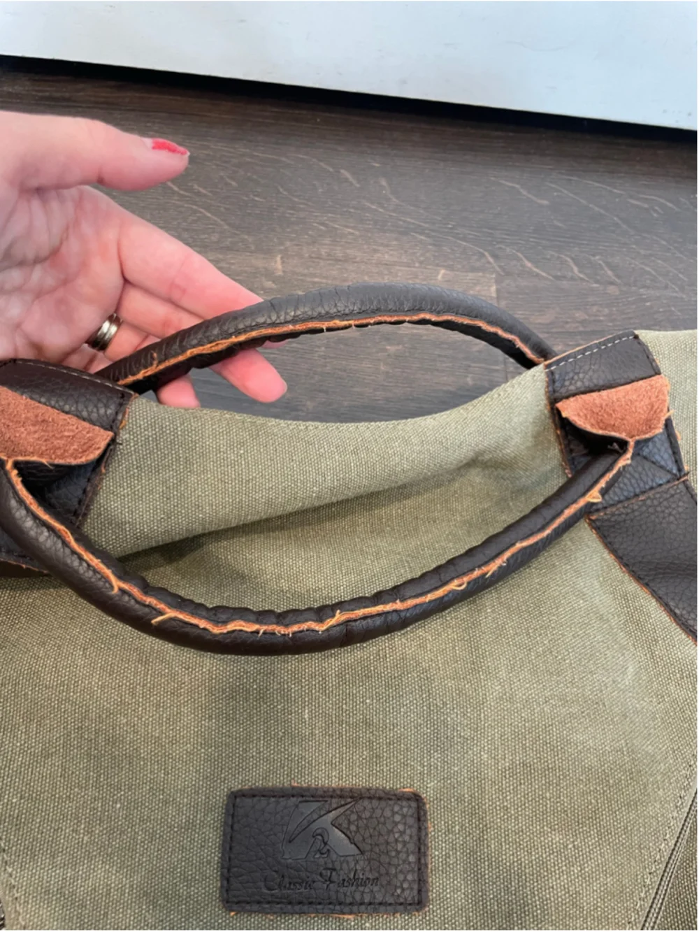 K2 CLASSIC FASHION Canvas Leather Shoulder Bag Messenger Bag Olive